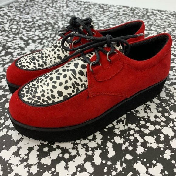 Shoes - Round Toe Lace Up Cheetah Flatform Creeper